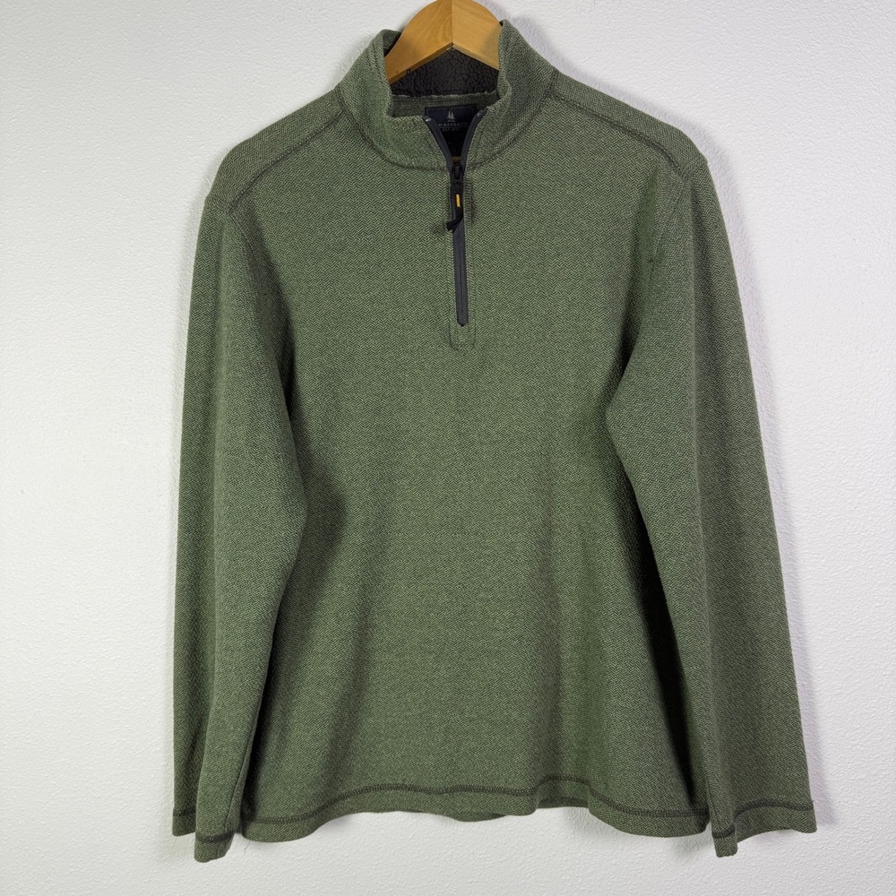 G.H. Bass Pullover Mens Medium Green Excellent Herringbone Quarter-Zip Sherpa